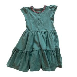 Mini Boden Olive Green Coral Pom Pom Trim Tiered A-line Cap Sleeve Dress